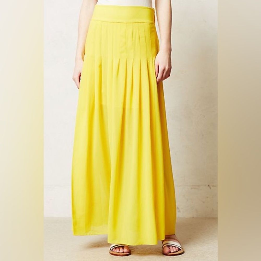 Maeve Zocalo Pleated Boho Maxi Skirt Bright Yellow XS